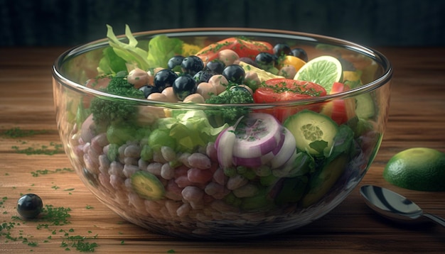 写真 人工知能によって生成された健康的な食事のための有機食材を使用した新鮮なベジタリアン サラダ ボウル