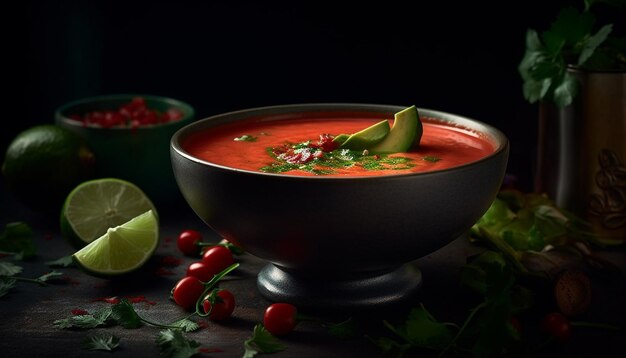 Fresh vegetarian soup healthy meal garnished with parsley and cilantro generated by artificial intelligence