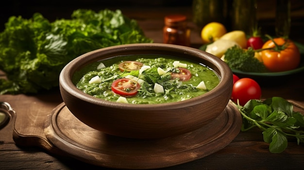 fresh vegetarian soup with organic green vegetables