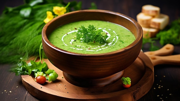 fresh vegetarian soup with organic green vegetables