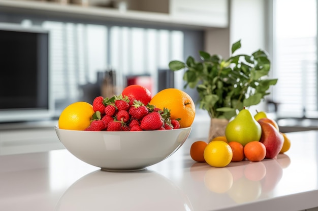 Fresh and Vibrant A Bowl of Fruits adorning a Modern Kitchen Table