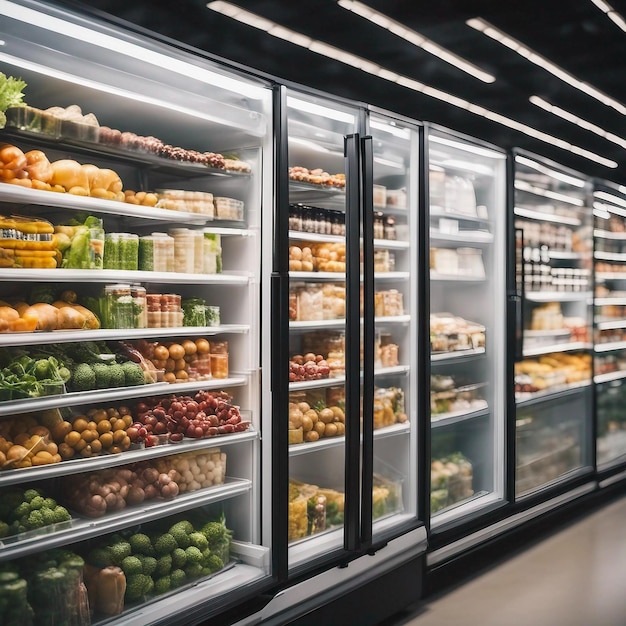 Fresh and Vibrant a Large Modern Supermarket Refrigerator Generative AI