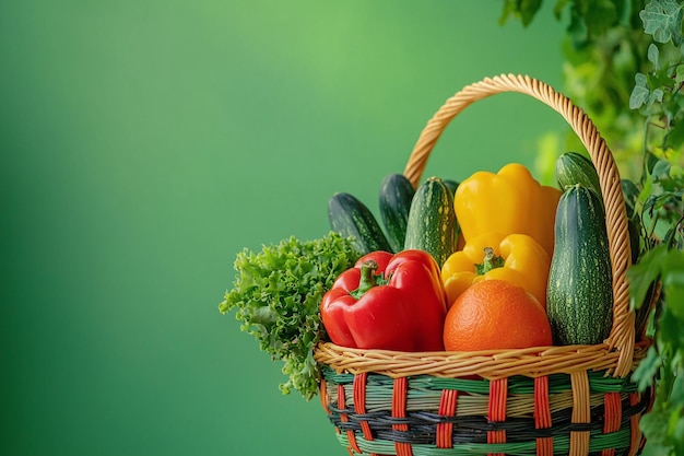 fresh and vibrant produce basket with organic vegetables peppers zucchini and greens farmtotab