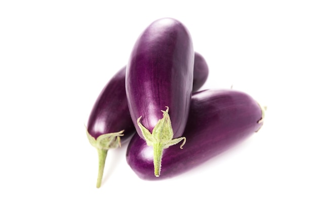 Fresh violet eggplant isolated on white background