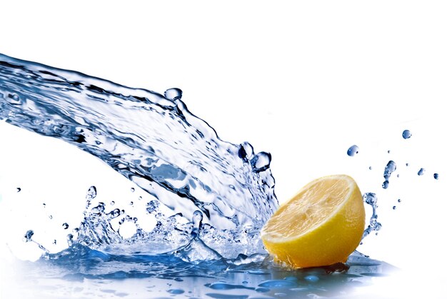 Fresh water drops on lemon isolated on white