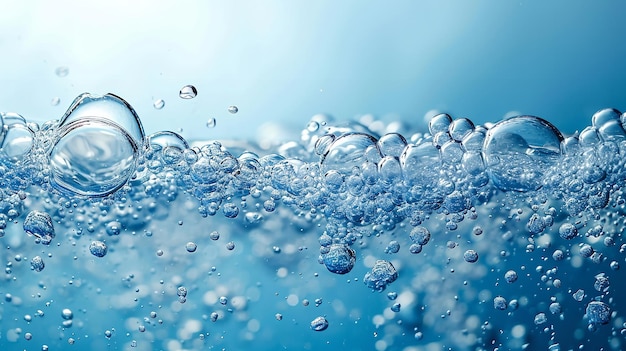 Фото пресной воды с брызгами и пузырьками на чистом фоне с красивым пустым пространством Генеративный AI
