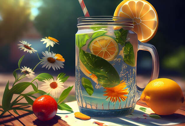 Fresh water Summer theme Cold drink on beautiful coast beach Ai generative