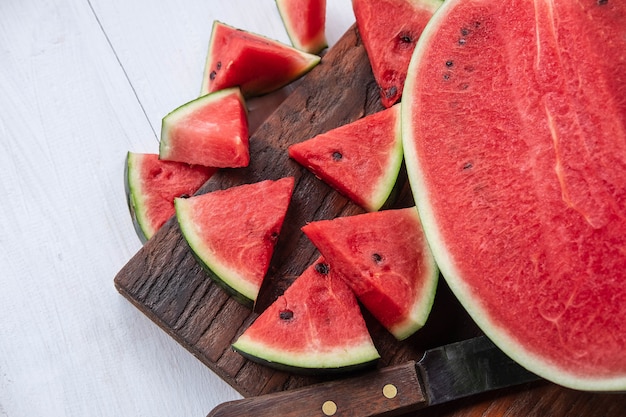 Fresh watermelon fruit cut into pieces