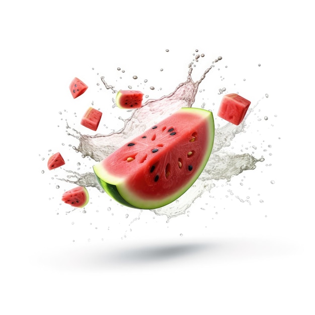 Fresh Watermelon fruit flying in isolated white background studio shot