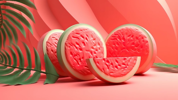 Fresh watermelon fruit in wooden table Generative ai