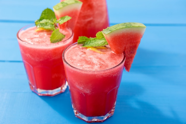 Fresh watermelon juice in the glasses