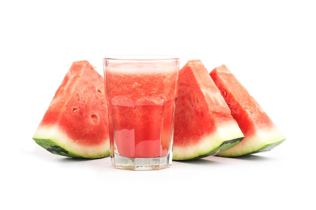 Fresh watermelon juice isolated on white background