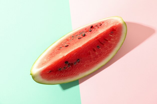 Fresh watermelon slice on two tone. Summer fruit