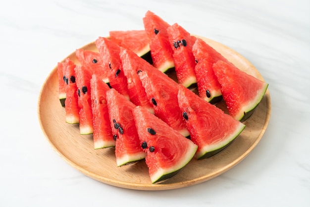 fresh watermelon sliced on plate