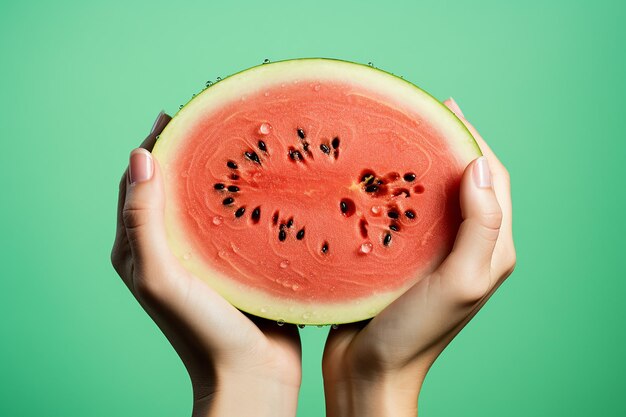 Fresh watermelon slices graceful hands delight