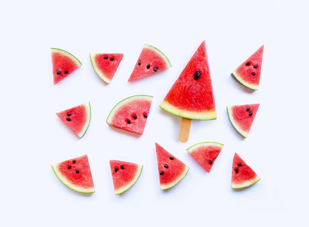 Fresh watermelon slices on white 