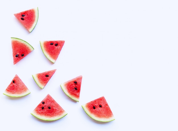 Fresh watermelon slices on white. 