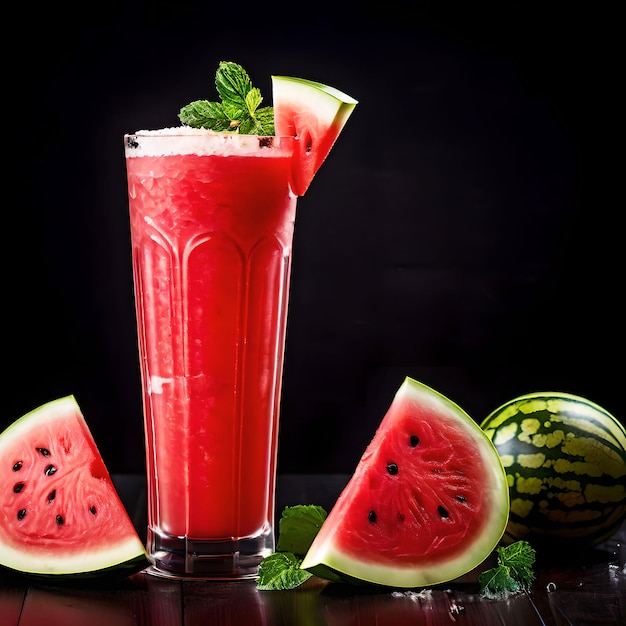 a fresh watermelon with watermelon in a glass of water ai generated