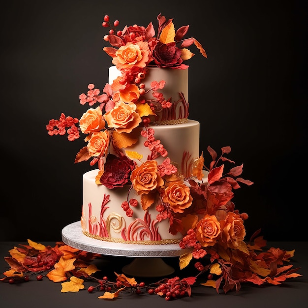 Свежий свадебный торт, букет цветов, розовая элегантность, снисходительный крем, созданный ai