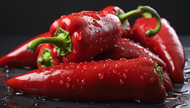 Photo fresh wet ripe bell pepper healthy organic gourmet vegetarian food generated by ai