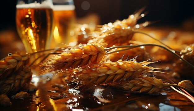 Photo fresh wheat golden barley organic beer nature celebration generated by artificial intelligence