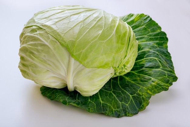 Fresh white cabbage isolated on white background Close up