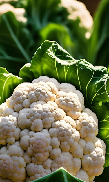 Fresh White Cauliflower Vegetable in Garden