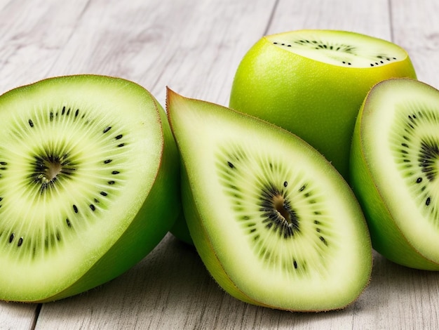 Fresh whole half and sliced kiwi fruit