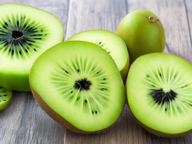 Fresh whole half and sliced kiwi fruit