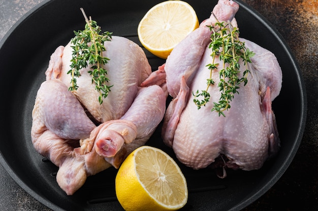 fresh whole poult meat on grill pan