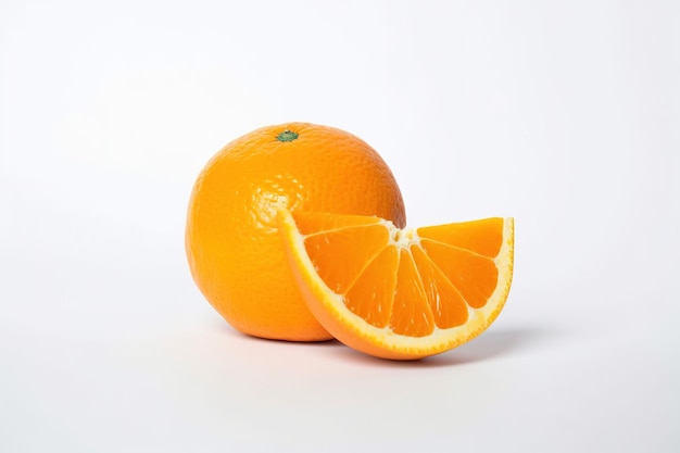 Fresh whole and sliced oranges isolated on white background