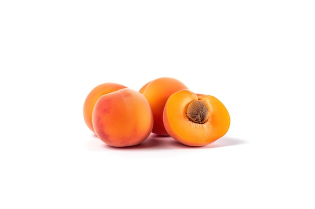 Fresh whole and sliced peaches apricots isolated on white background