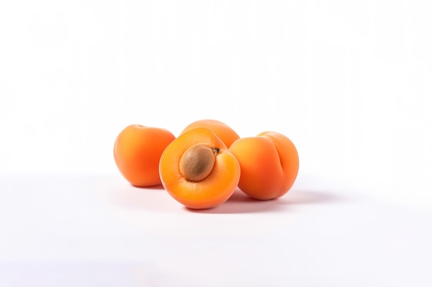 Fresh whole and sliced peaches apricots isolated on white background