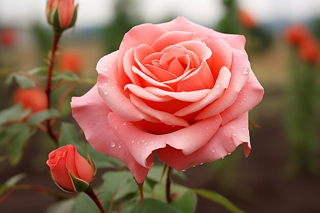 Foto una rosa fresca e meravigliosa vicino ai regali e ai petali