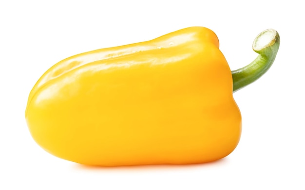 Fresh yellow bell or sweet paprika pepper isolated on white background with clipping path Side view