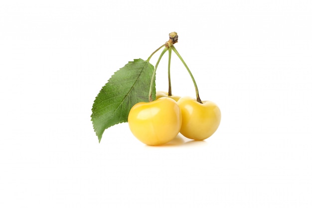 Fresh yellow cherry isolated on white space