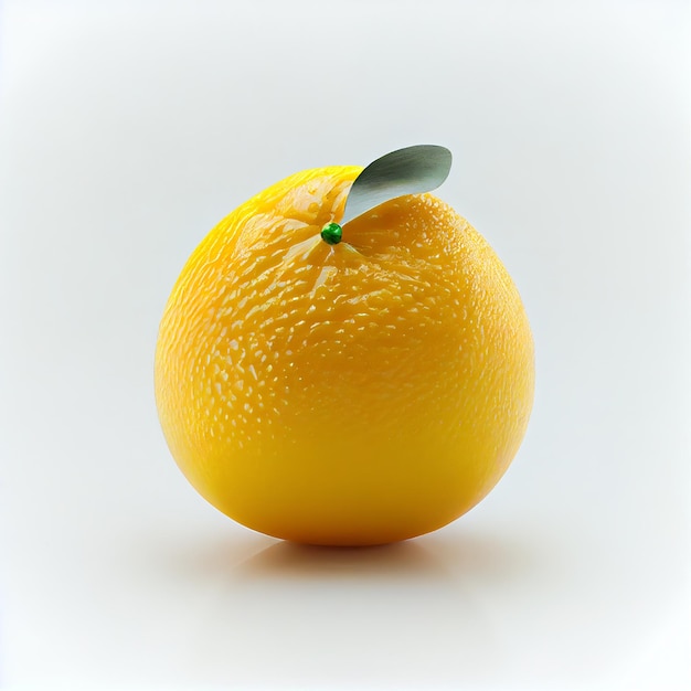 Fresh yellow yuzu fruit with a leaf on white background