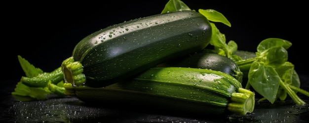 검은 바탕 에 있는 신선 한 zucchini