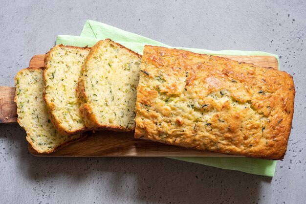 Fresh zucchini bread loaf cake on a table