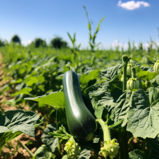 Photo fresh zucchini growing in the field sunny day