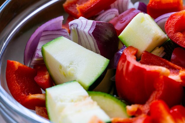 Fresh zucchini pepper onion and aubergine before the grill