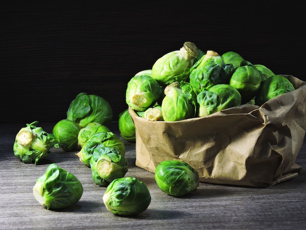 The freshest Brussels cabbage from the market in a paper bag.