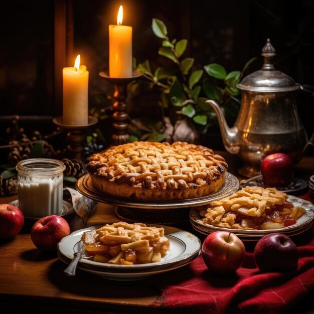 Freshly baked Apple Pie on a rustic table Generative AI