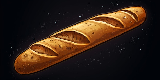 Freshly Baked Baguette Bread Horizontal Trendy Illustration