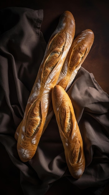 Freshly Baked Baguette Bread Vertical Background