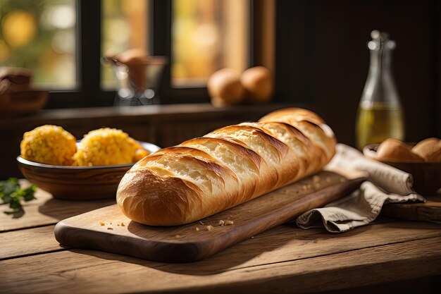 Freshly Baked Baguette on Wooden Table