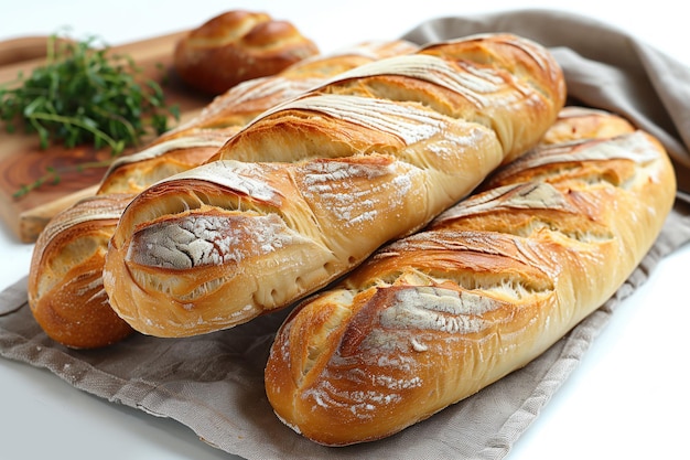 Freshly baked baguettes on a table closeup