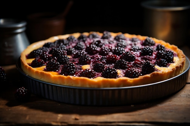 Freshly baked Blackberry Custard Tart Generative Ai