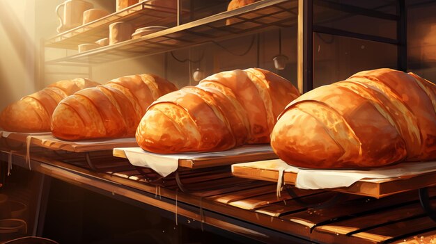 Freshly baked bread in a bakery