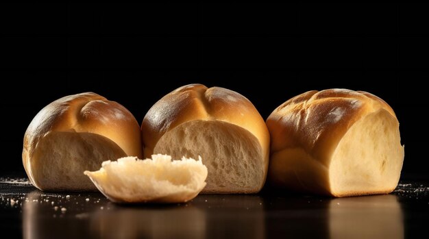 Freshly baked bread on black background